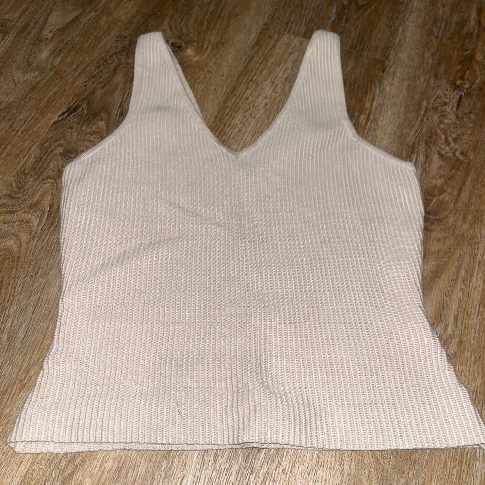 House of Harlow 1960 Beige Ribbed Tank Top